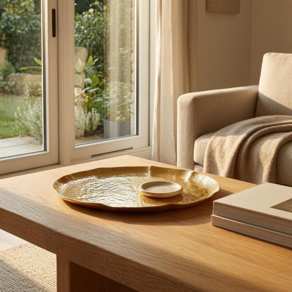 Tray with Hammered Texture Lightweight Platter Raised Edge for Console Table
