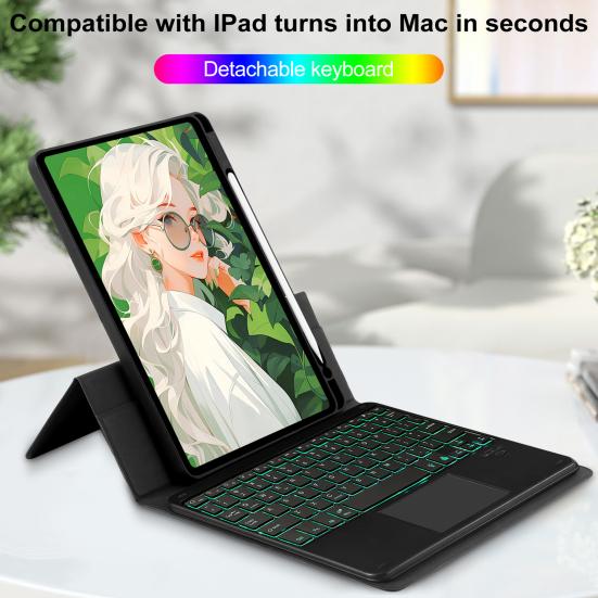 Tablet Bluetooth-compatible Keyboard with Protective Case Colorful Backlit Design Detachable Keyboard Cover Protector