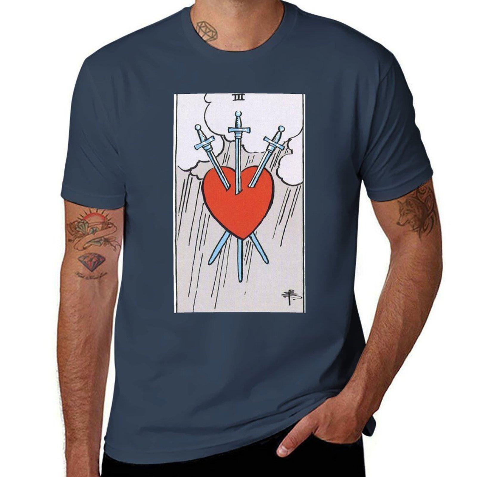 Three of Swords Tarot Card TShirt Art Pattern Printed Casual Top S