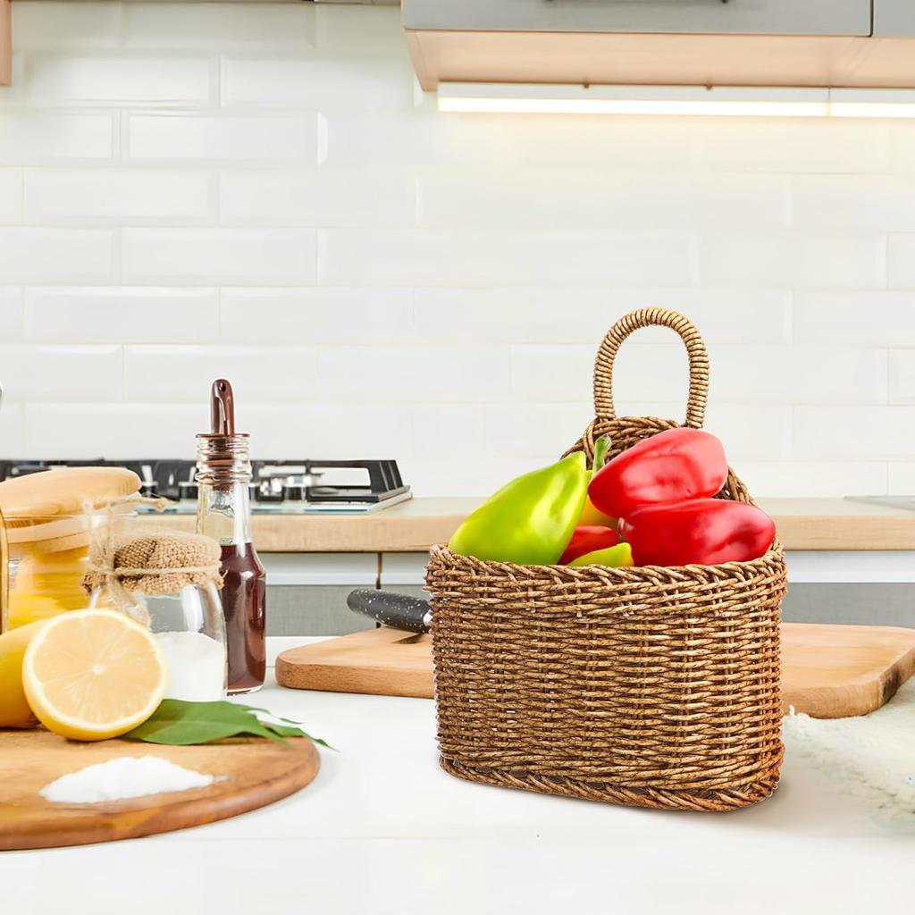 Hanging Fruit Basket Wall Basket,Cabilock Fruit Basket For Kitchen,Boho Wall Decor Hanging Basket With Handle,Woven Hanging Baskets for