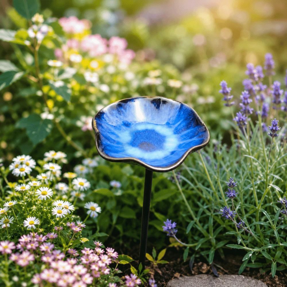 Watering Station Flower Garden Stake Ceramic Bird Feeder Tray Bee Butterfly Water Feeder Outdoor