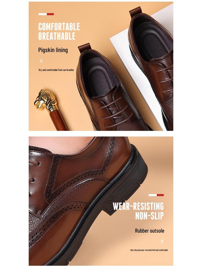 Men's Spring Business Brogue Leather Shoes - Genuine Leather Hollow Sandals