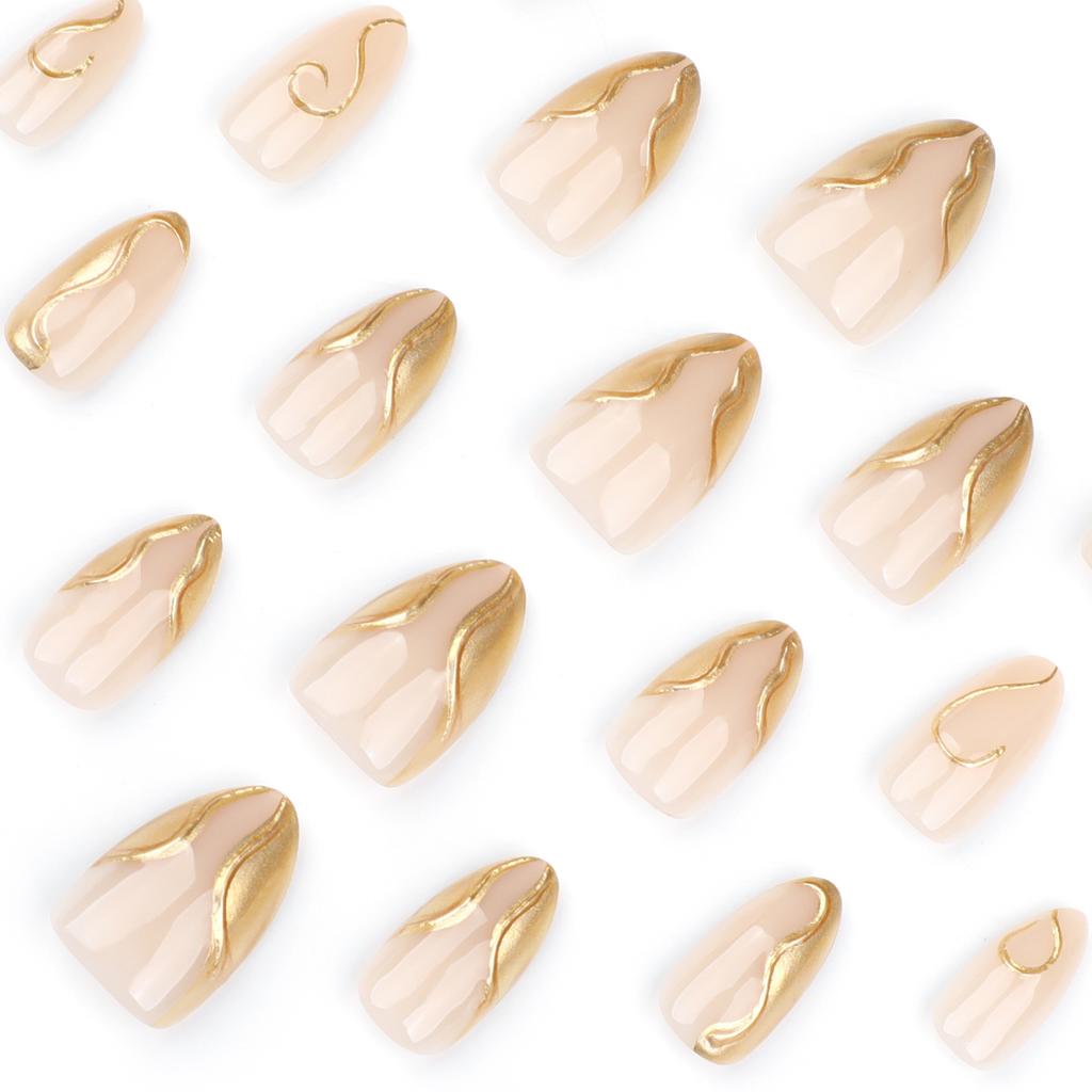 3D gold irregular manicure fake nail short almond nail hot-selling wearing nail piece