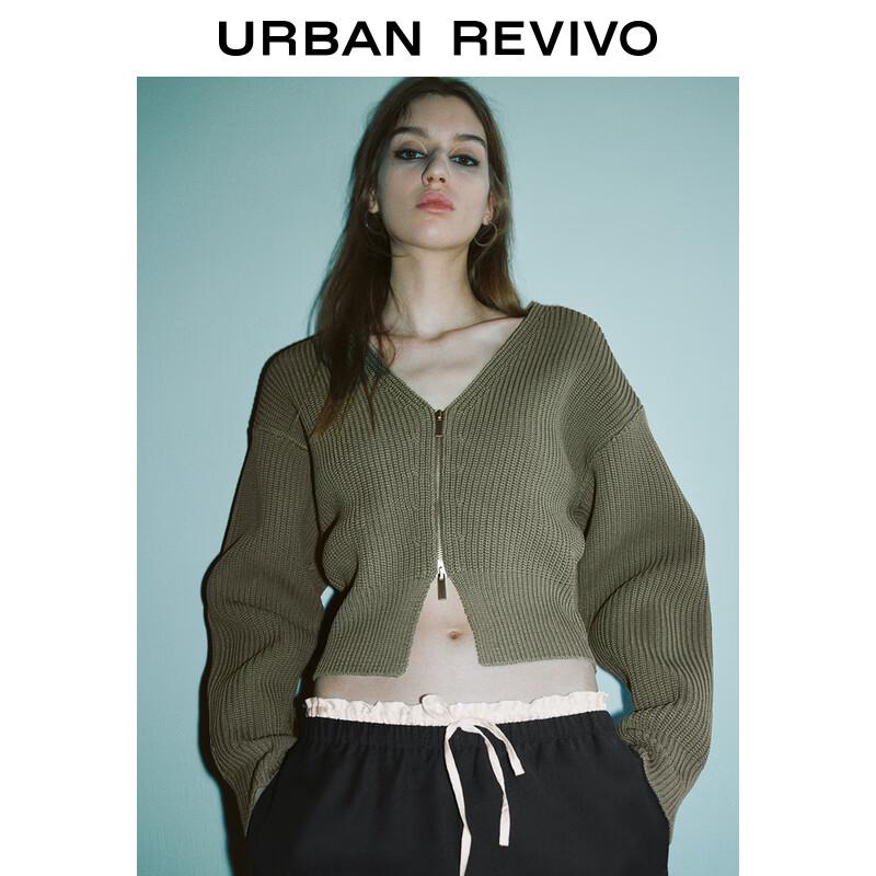 UR Women's Double-Zipper V-Neck Knit Cardigan