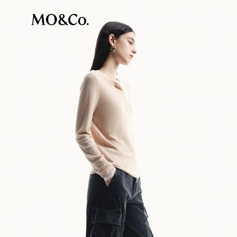 MO&Co. Women's Round Neck Slim Fit Long Sleeve Knit Sweater