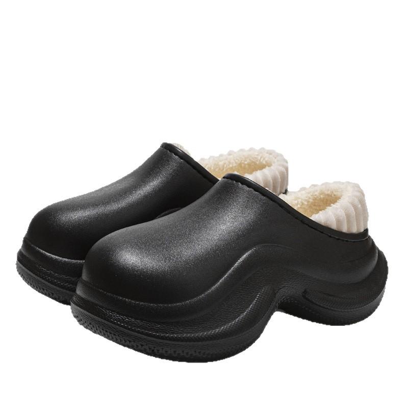 Super thick-soled solid color bag heel waterproof cotton slippers, autumn and winter outer wear heightening non-slip velvet warm fashion cotton shoes