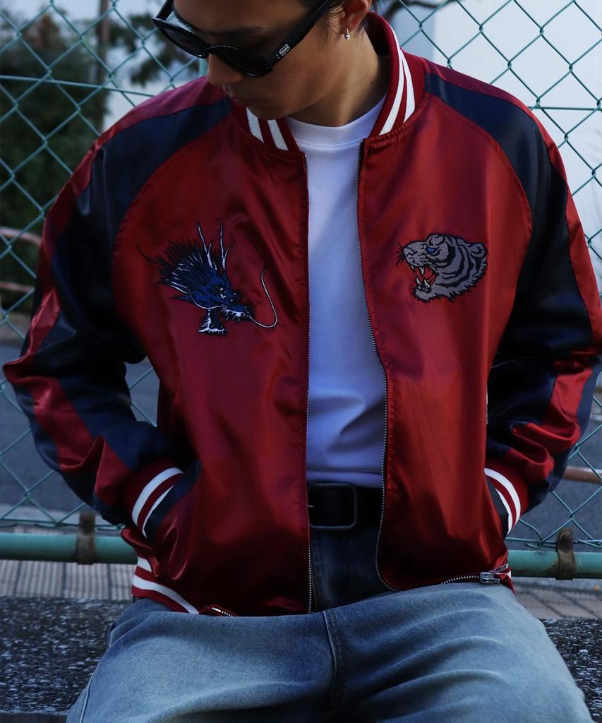 WESTSEA Japanese Embroidered Sukajan Jacket for Men and Featuring Wind Thunder Cherry and Also Featuring Yokai Gashadokuro Nekomata and Yamata No