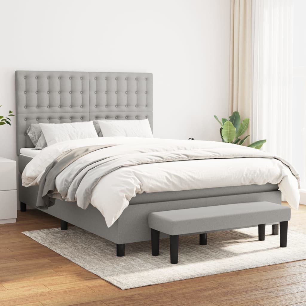Box Spring Bed with Mattress Light Grey 140 x 190 cm Fabric