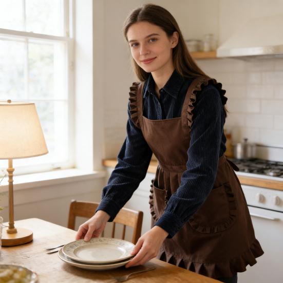 Cute Apron for Women Ruffled Edge Apron with Pockets Sleeveless Cooking Kitchen Maid Costume Halloween Cosplay Gifts