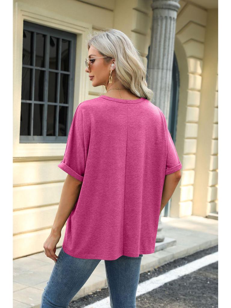 2024 European and American Plus Size Solid Color Loose Short Sleeve Round Neck Women's T-Shirt
