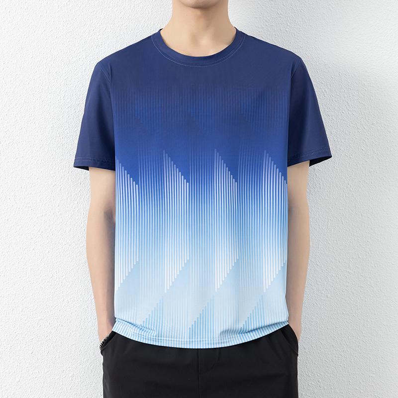 Ice Silk Men s Quick-drying Breathable Short-sleeved Sports Fitness Loose T-shirt 2XL синий