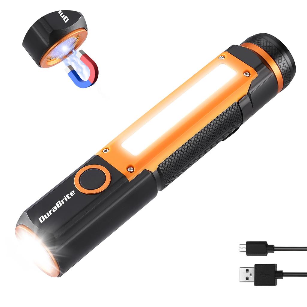 DuraBrite Handheld LED COB 500 High Aluminum Alloy USB Disaster Power Outage Inspection Flashlight, Light, Light, Penlight, Lumens, Brightness,