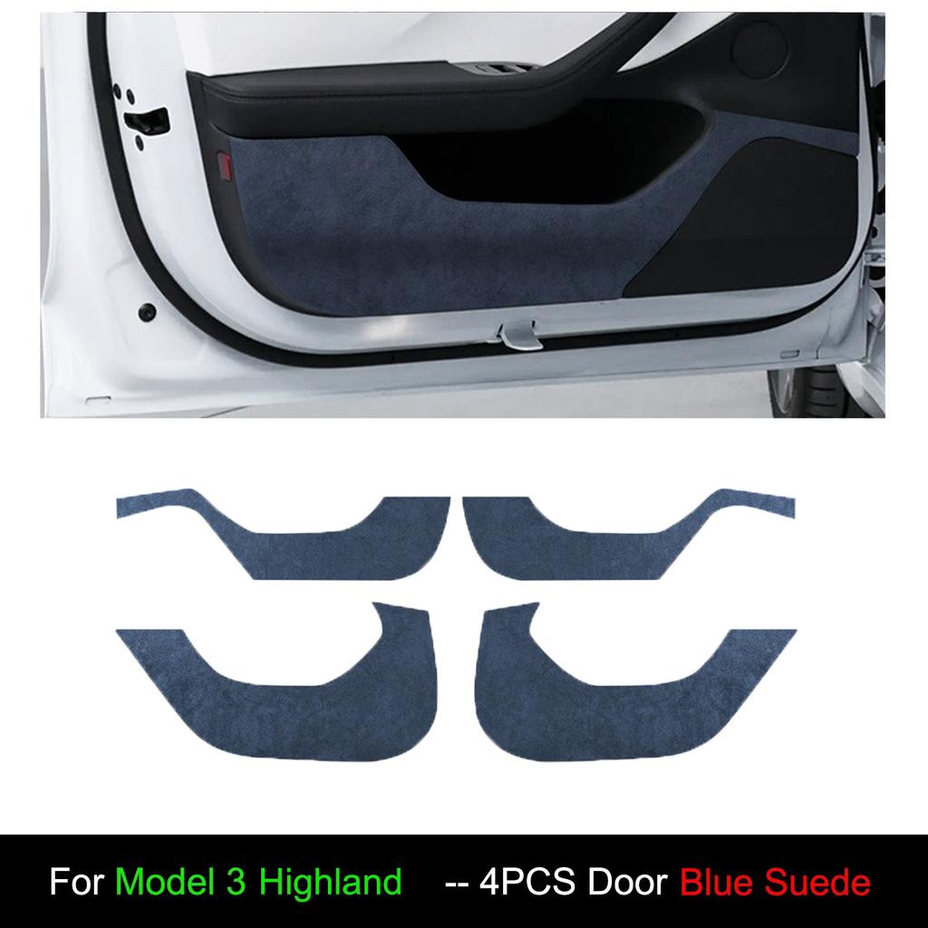 For Tesla Model 3/Y -2025 Door Anti-Kick Suede Mats Front Rear Door Panel Stickers Fur Leather Anti-friction Mat Full Fit