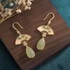 Aieryuan Gold-Plated Enamel Court Fan Earrings with Imitation Hetian Jade