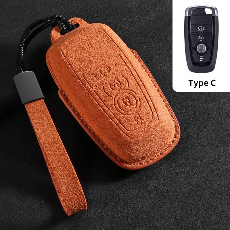 Genuine Leather Auto Key Fob Cover Fit For Ford Fusion Mustang Explorer F150 F250 F350 Ecosport Edge S-Max Ranger Lincoln Mondeo Key Ring Accessoy