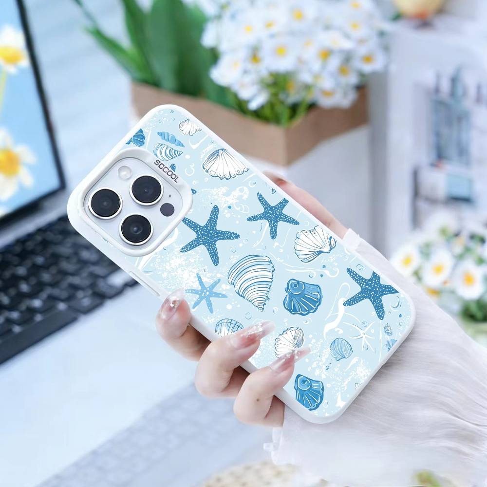 Colorful Marine Organism Phone Case For iPhone 16,15,14,13,12,17,Pro,MAX white Matte Shockproof Cover