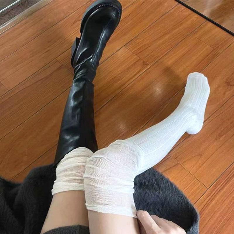 Women Autumn And Winter Knit Socks Hose Leg Warmer Boots Accessories Black White Gray Jk Over Knee Thigh High Stockings