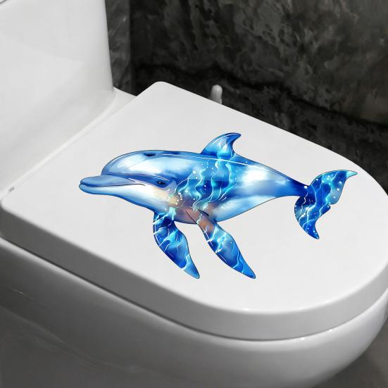 Glow In The Dark Dolphin Toilet Stickers, Waterproof PVC Bathroom Wall Decals, Self-Adhesive Kids Toilet Seat Decor, Removable Luminous Bathroom