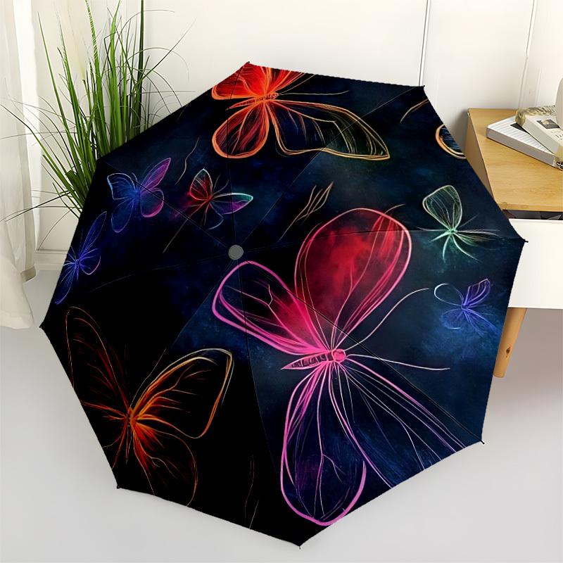 1pc Butterfly Fantasy Automatic Folding Umbrella - 8-Rib Compact Travel Umbrella Durable & Portable for Outdoor Use, Perfect Gift for Birthdays039