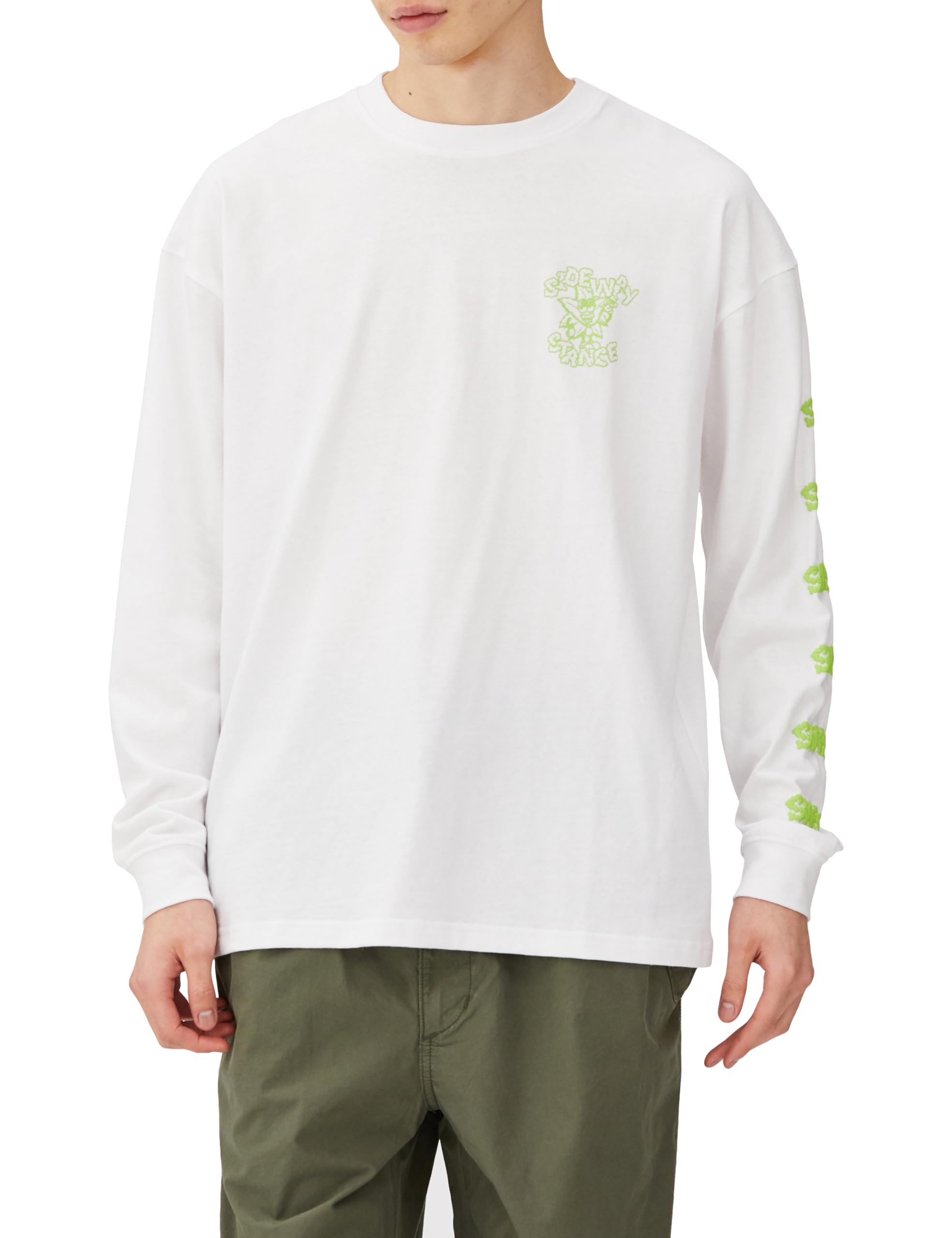 

IMPROMES Casual SIDEWAYSTANCE Leaf Long Sleeve T-Shirt, Men s, White