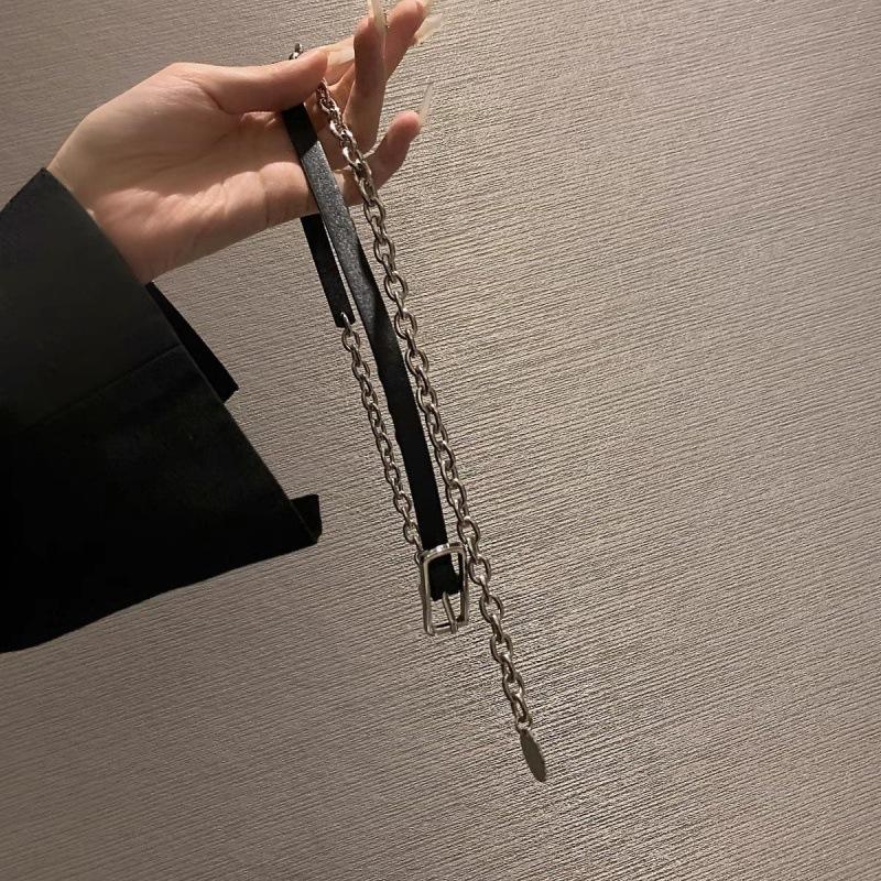 

Metal Fashionforward Black Waist Chain Accessory With Minimalist Buckle For Dress Enhancement Silver Chain Belt