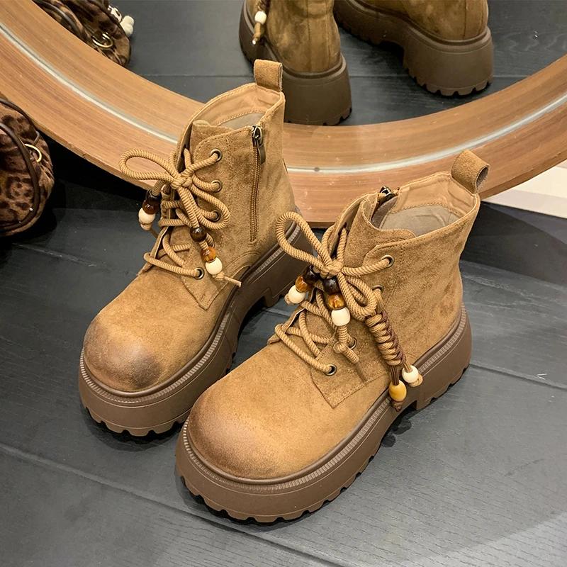 Modă 2025 Noi Cizme de Gleznă cu Platformă pentru Femei Designer cu Șireturi Pantofi Sport Iarnă Nouă Modă Brand Cizme de Damă Pantofi de Mers