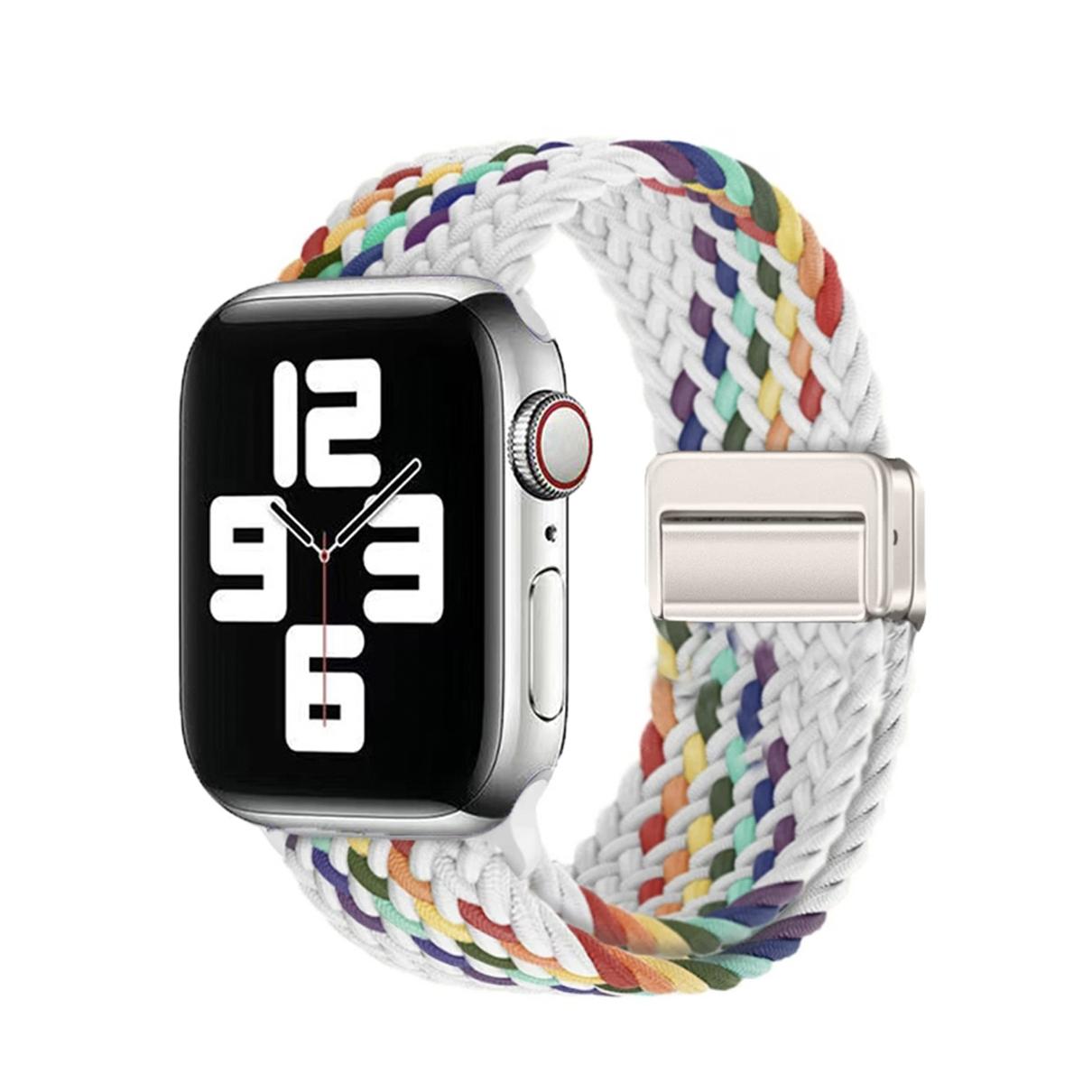 

1 шт. магнитный нейлоновый регулируемый ремешок для Apple Watch Ultra/2, 49 мм, 45 мм, 44 мм, 41 мм, 40 мм, 38 мм, магнитный дышащий ремешок для IWatch 9, 8, 7, 6, 5, 4, 3, 2, 1 SE For 38mm 40mm 41mm разноцветный/белый