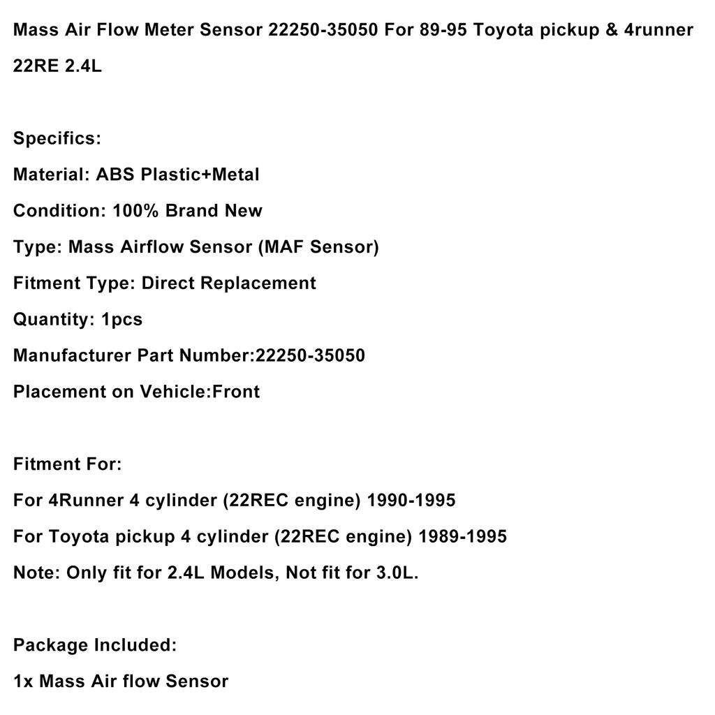 Mass Air Flow Meter Sensor 22250-35050 For 89-95 Toyota Pickup & 4runner 2.4L