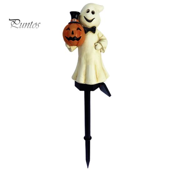 Solar Pumpkin Lantern Waterproof Pathway Ghost Pumpkin LED Light Resin Halloween Decoration Outdoor Ground Stake Lamp for Garden Lawn