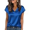 Damen Oberteile Mode Lässig V-Ausschnitt Kurzarm Bluse Business Lässige Oberteile Satin Seide Sommerhemd Arbeits Tuniken Oberteile