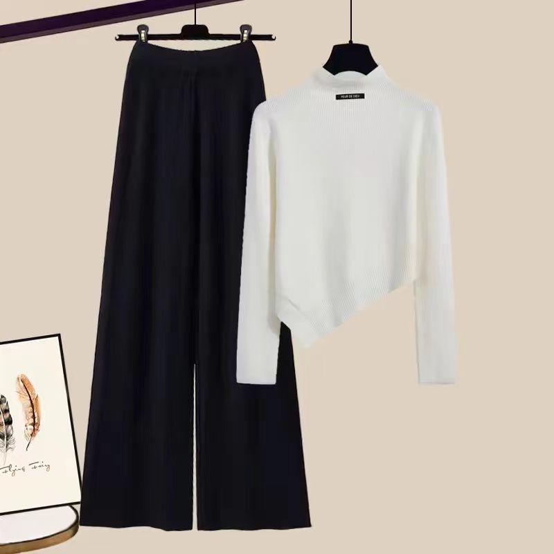 2025 Autumn/Winter High Neck Knit Sweater & Wide-Leg Pant Set