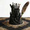 1-Piece Dark Castle-Shaped Pen Holder 3D Printed Vintage Architectural Pen Container Desk Organizer Decoration Student Designer Gift Ma