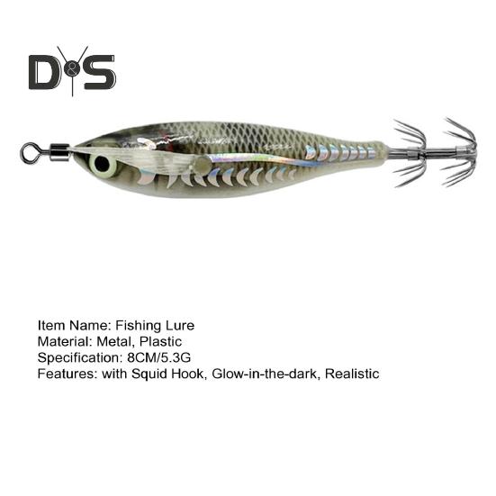 8CM/5.3G Shrimp Bait with Squid Jig Hook Swivel Luminous Realistic Bionic Artificial Lure Saltwater Freshwater Bass Walleye Trout Fishing Accessories