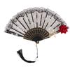 Ladies Lace Hand Fan Black White Cloth Folding Fans With Tassels Ancient-Style Dance Folding Hand Fan For Wedding Party Favor