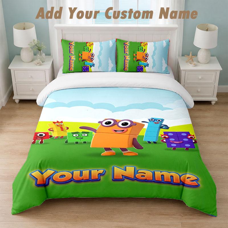 Bedding Set 1 Duvet Cover 2 Pillowcases Numberblock Print Soft Bed Linen Bedroom Decor