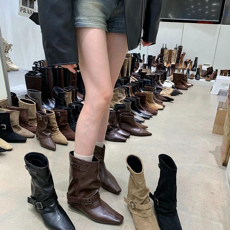 Vintage Suede Khaki Short Boots Women's Boots Boots Niche Design Western Pile Boots Knight Boots