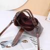 Korean Style Genuine Leather Double Strap Crossbody Bucket Bag