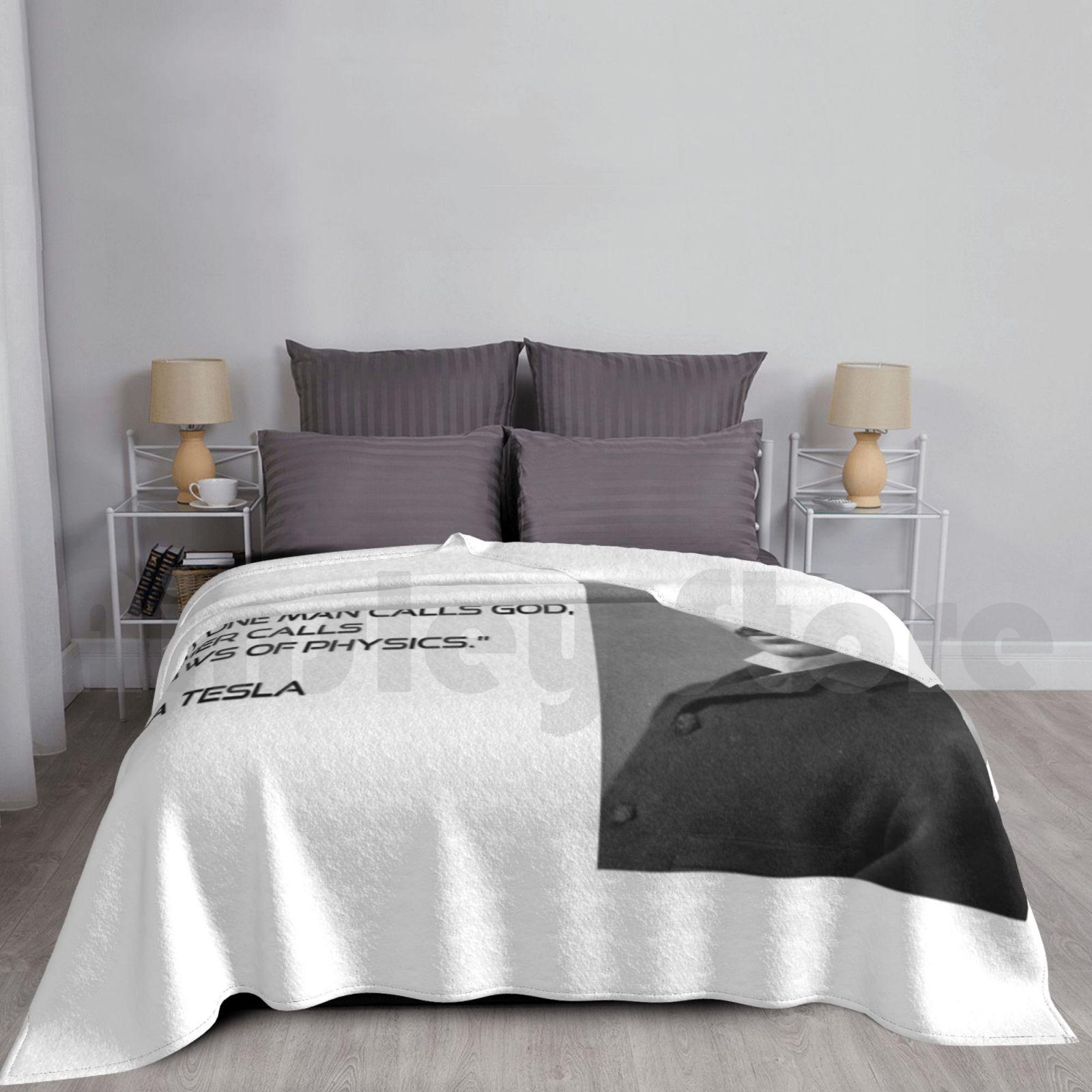 Nikola Tesla Quote Blanket For Sofa Bed Travel Nikola Tesla Quote Physics Black And White Size: 75*100cm, Weight: 230 GSM