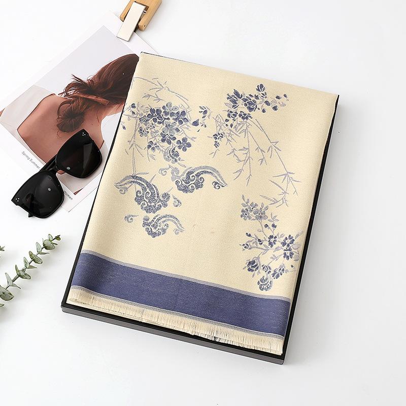 Winter Double-sided Imitation Cashmere Air Conditioning Shawl Dual-purpose Warm Scarf New Chinese Style Printed Scarf for Women Autumn
