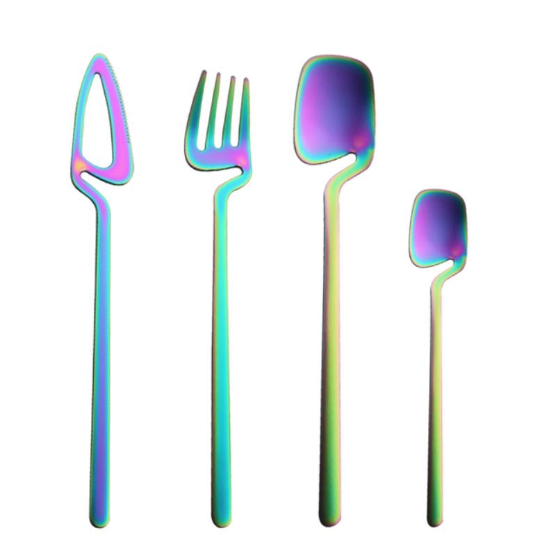 4Pcs Blue Silver Stainless Steel Cutlery Set Kitchen Silverware Dinnerware Knife Fork Spoon Flatware Set Brushed Stain Tableware Utensils