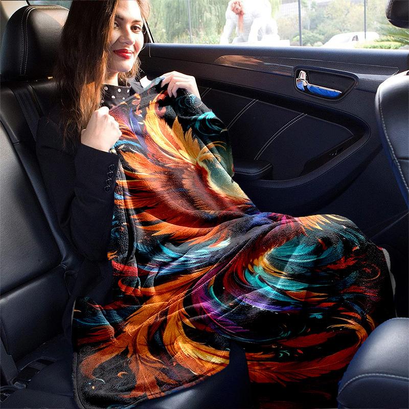 1pc Colorful Phoenix Feather Design Blanket - Home Office Outdoor Gift