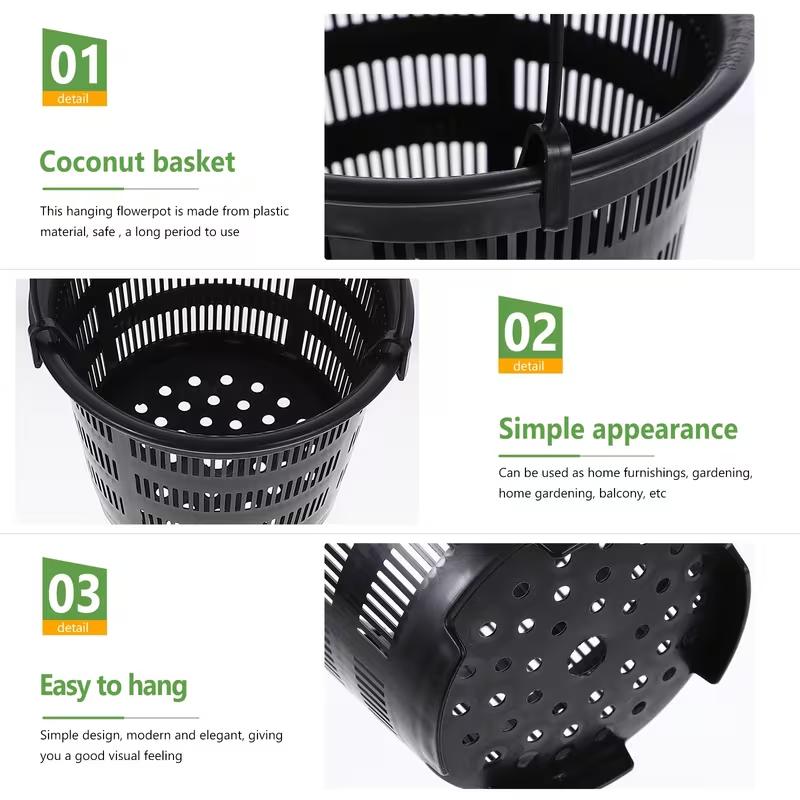 Hanging Flower Pots, 6 Sets Hanging Orchid Pot Breathable Mesh Net Pot Plastic Basket with Hook Orchids Flower Pots for Outdoor