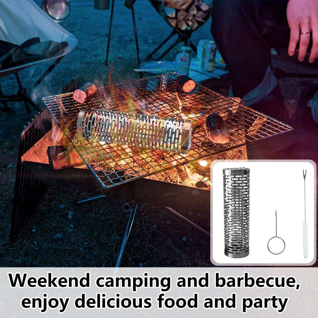 Panier Rotatif pour Grill BBQ en Acier Inoxydable 304 Tambour Roulant Pour Rôtissage et Grillade en Plein Air