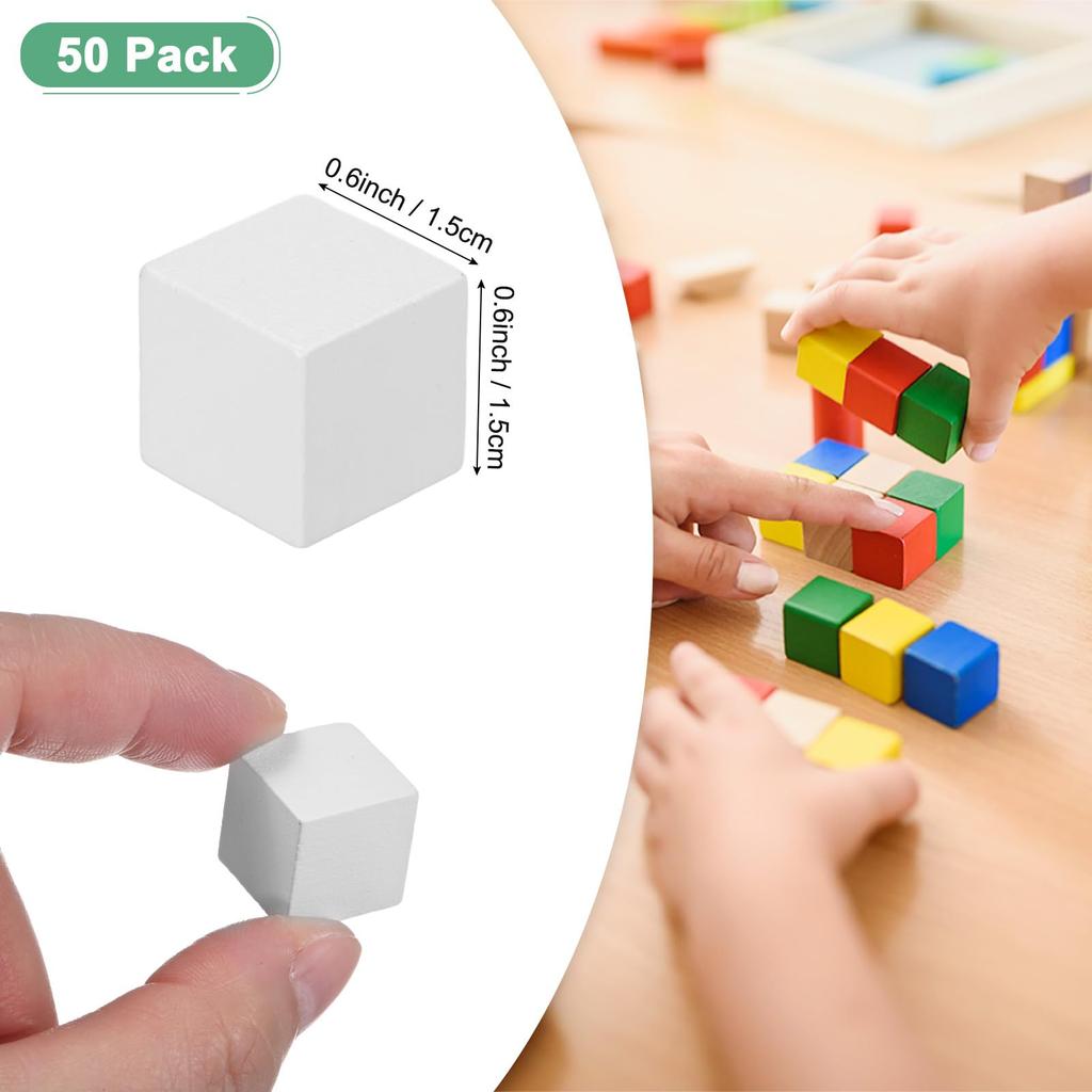 METERXITY 50 Stück DIY Holzwürfel, 0,6" (1,5 cm) Farbige Naturholzklötze für Bastelarbeiten, Puzzles, Spiele, Hochzeiten, Heimdekoration, Würfel und zum Bauen,