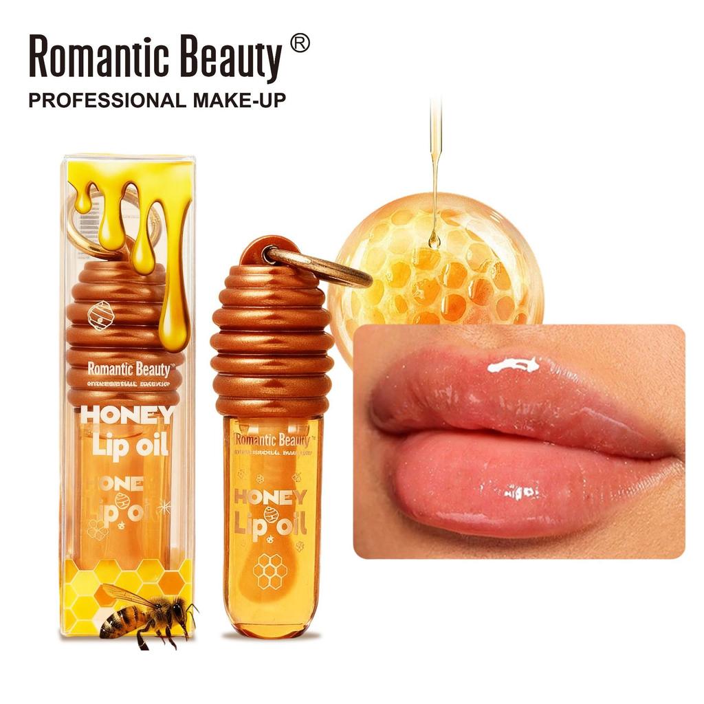 Honig Lippenöl Essenz Feuchtigkeitsspendender Lippenbalsam Hydrierender Lipgloss mit Schlüsselanhänger zum Aufhängen an der Tasche Aufpolsternder Lippen-Glanz