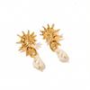 Yingtai European-American Ocean Style Titanium Steel Earrings with Imitation Pearls, Fine Polish, Vacuum-Plated 18k Gold