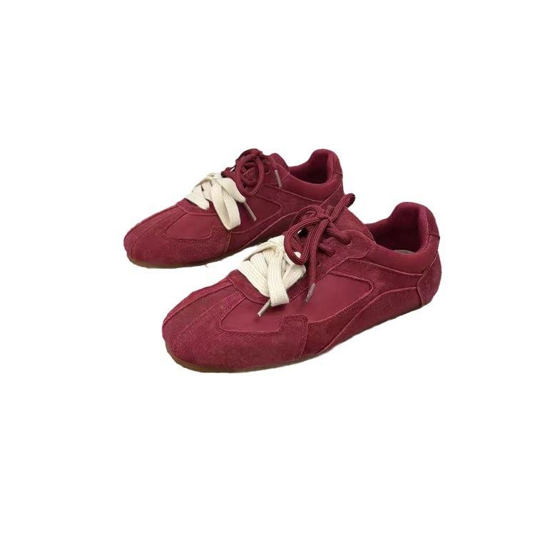 Red retro flat-bottomed German training shoes women's soft-soled casual board shoes 2027 autumn new versatile sports shoes women's tide
