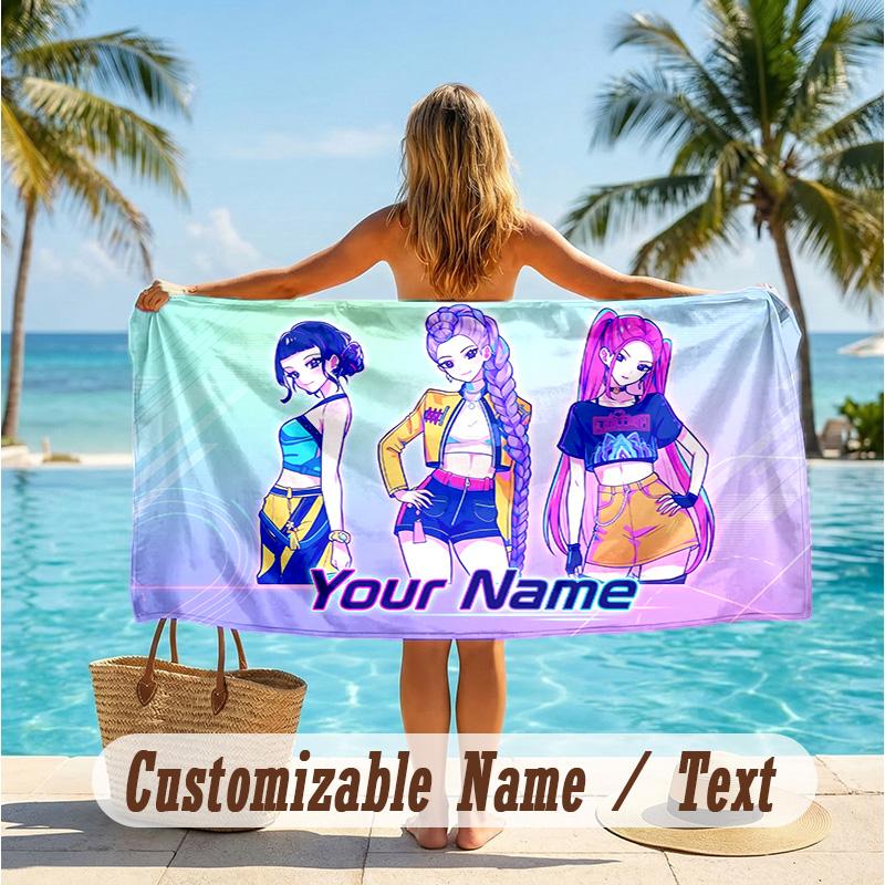 Custom Text Beach Towel, Soft Absorbent Swimming Multi-use TowelKpop Demon Hunters