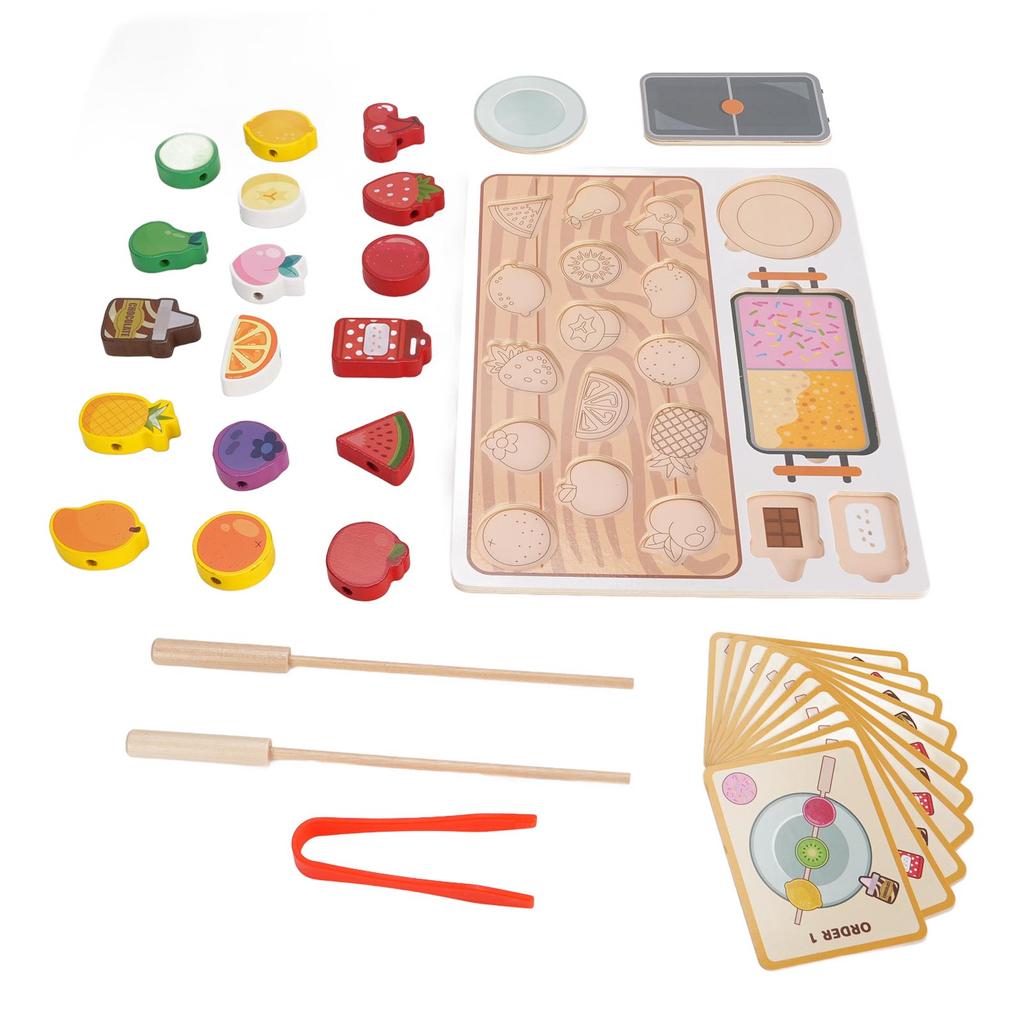 Wooden Fruit Bead Skewer Toys Simulation Wooden Pretend Fruit Educational Toys for Children