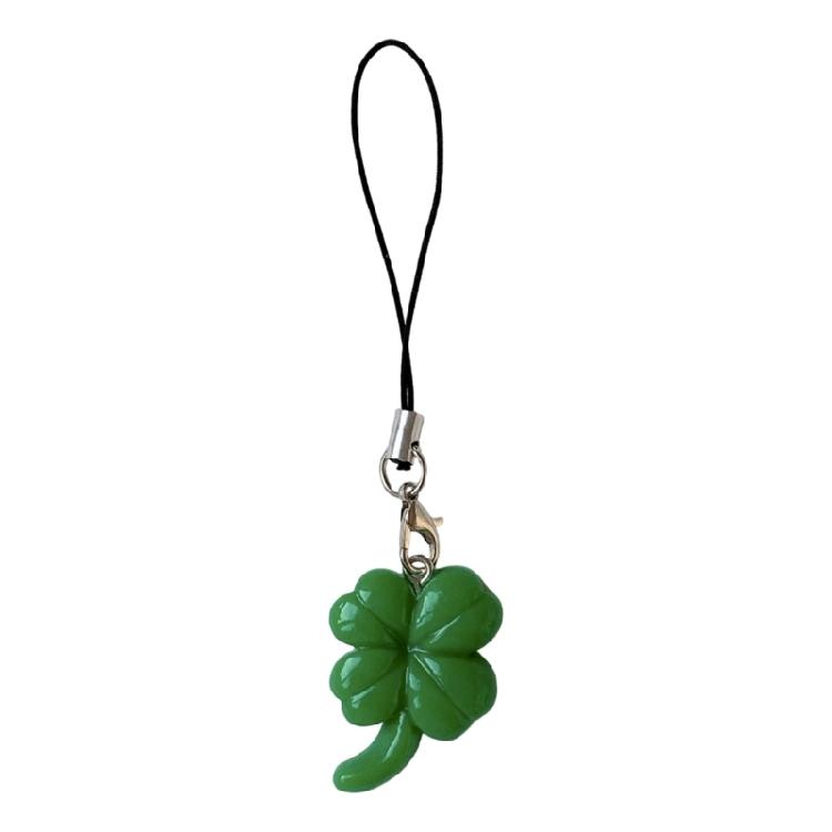 Green Four Leaf Grass Charm Pendant Chain Phone Strap Pocket Keychain Strap Hangings Decoration for Key Bag Purse